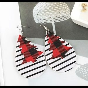 New Leather Teardrop Christmas Tree Earrings